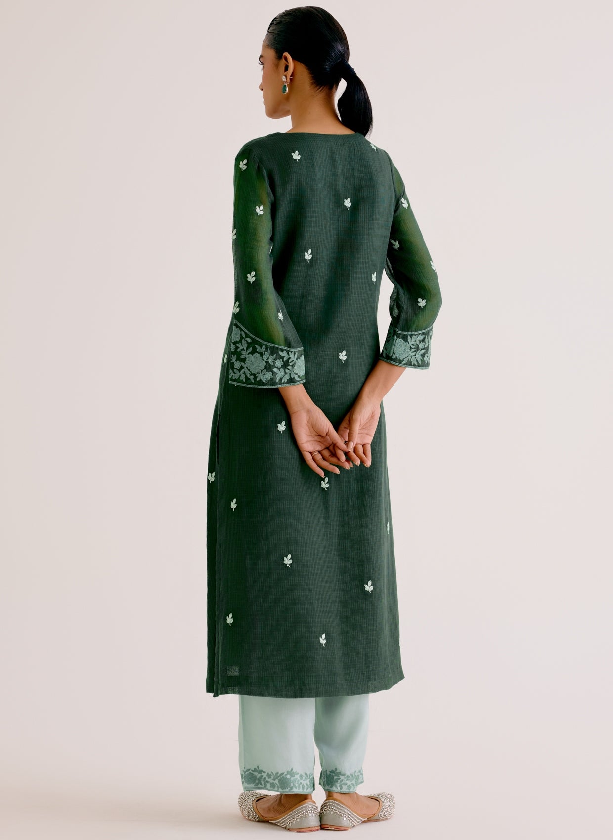 Emerald Green Kota Dori Embroidered Kurta Set