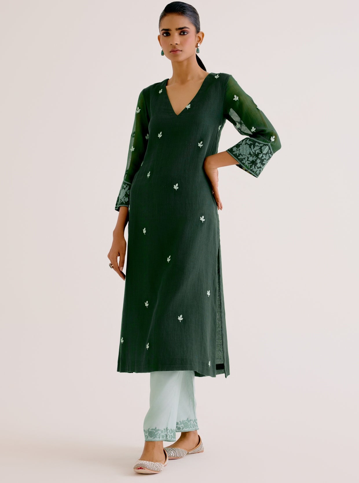 Emerald Green Kota Dori Embroidered Kurta Set