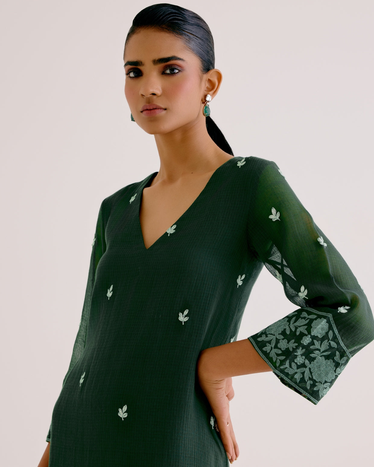 Emerald Green Kota Dori Embroidered Kurta Set