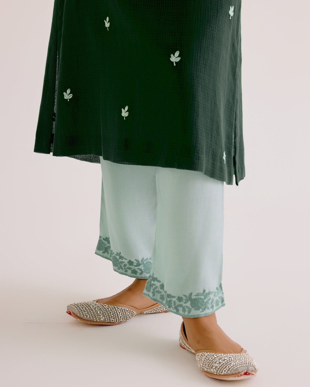 Emerald Green Kota Dori Embroidered Kurta Set