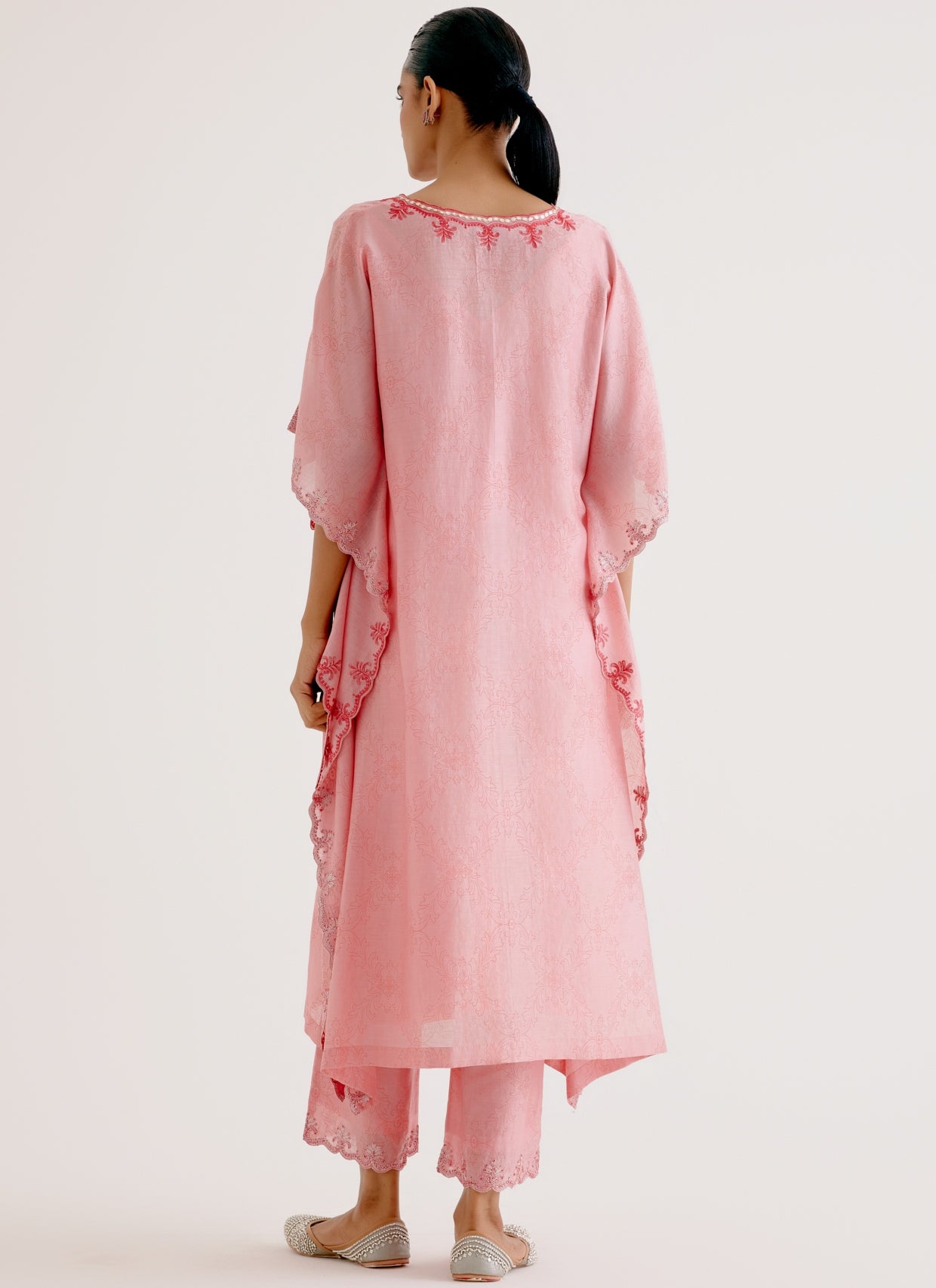 Blush Pink Silk Chanderi Dori Embroidered Kaftan Set