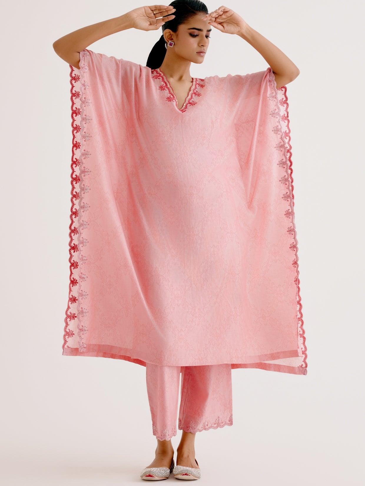 Blush Pink Silk Chanderi Dori Embroidered Kaftan Set