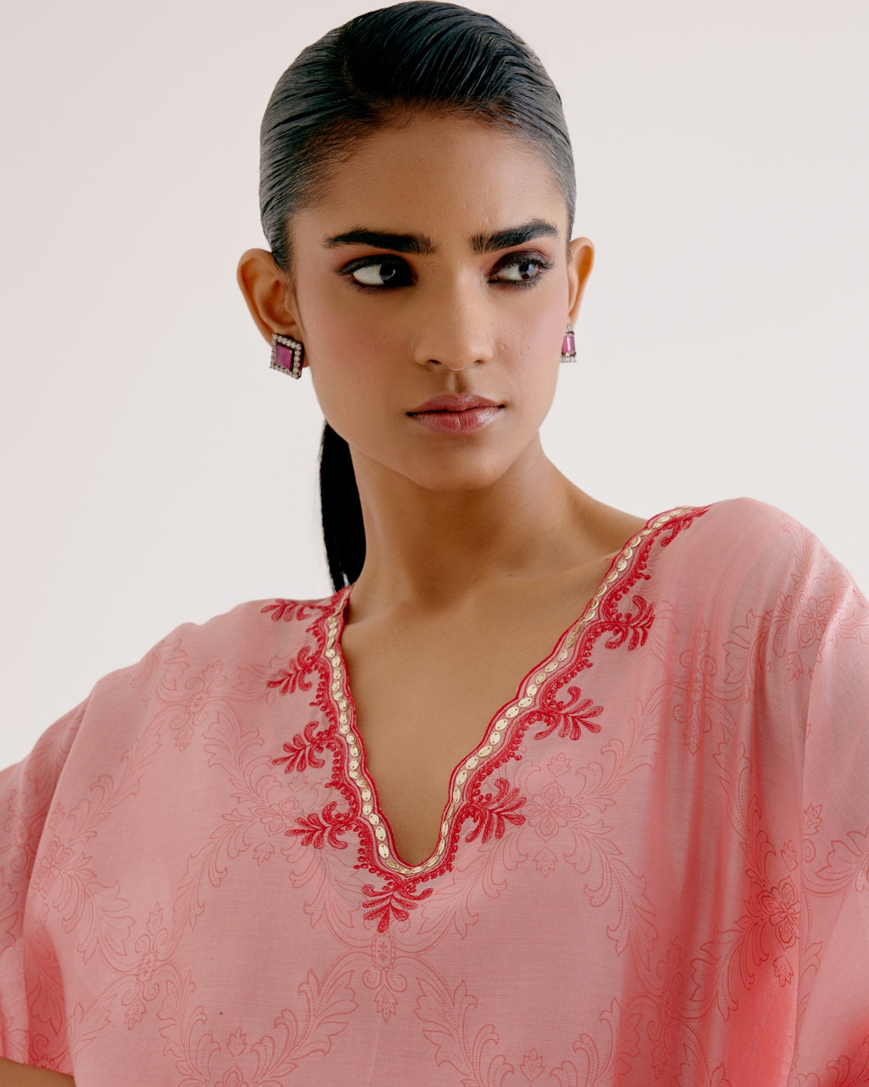 Blush Pink Silk Chanderi Dori Embroidered Kaftan Set