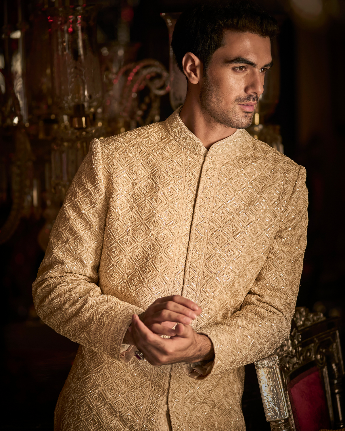 Zayn Nude Thread Sequin Sherwani Set