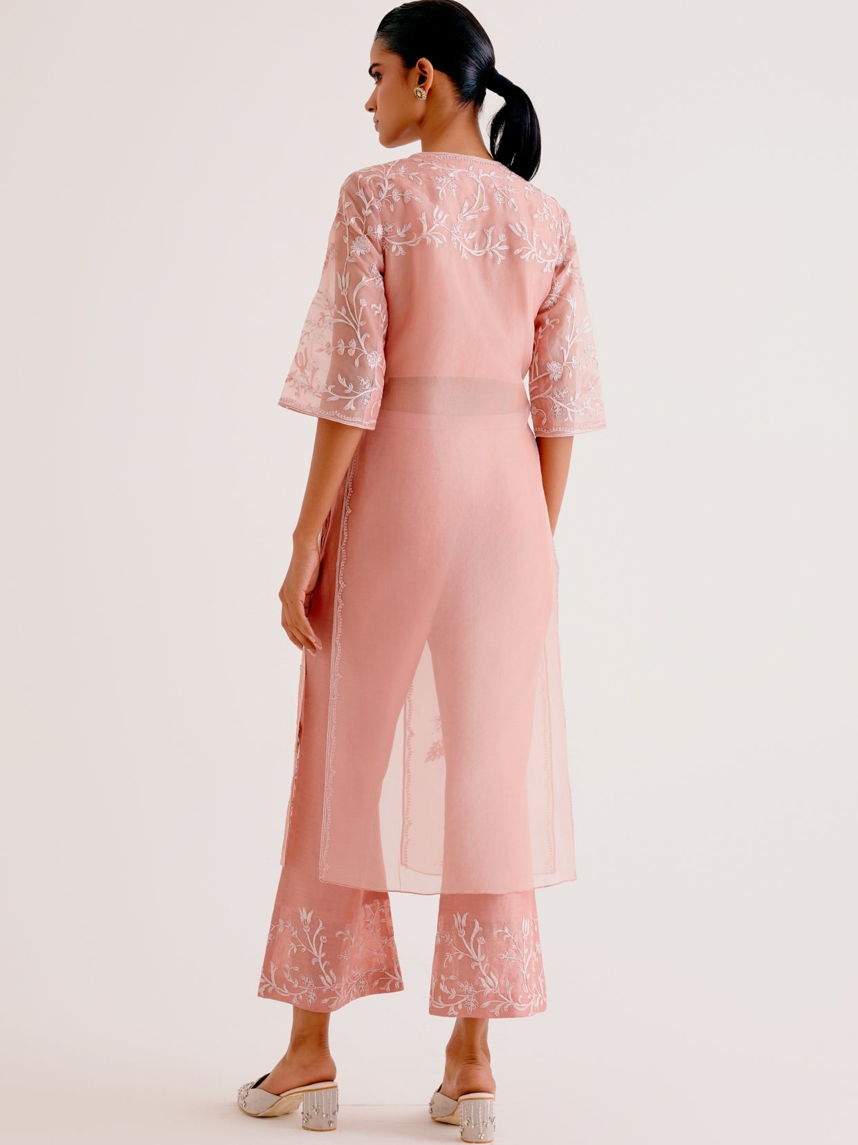 Blush Pink Silk Organza Embroidered Kurta Set