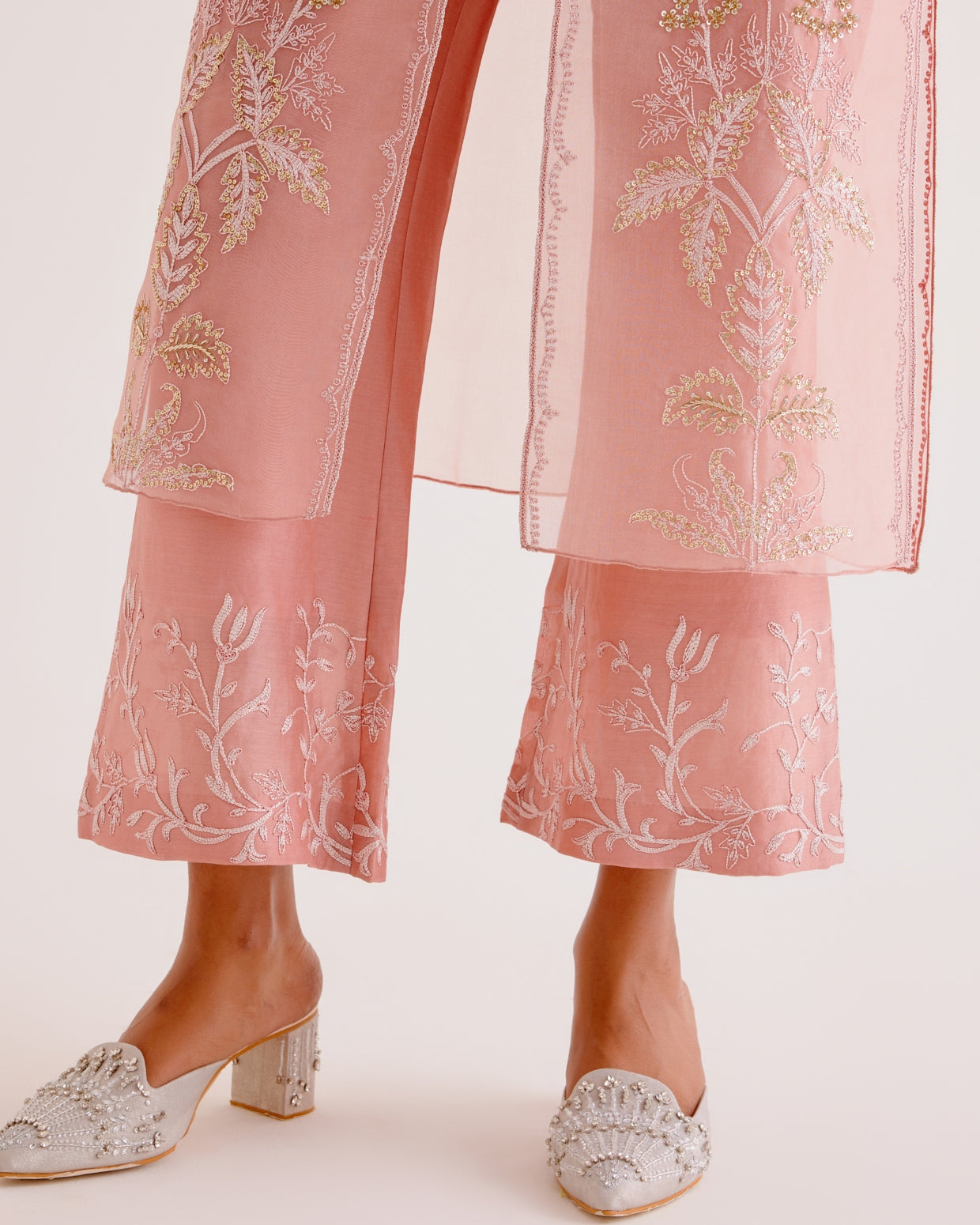 Blush Pink Silk Organza Embroidered Kurta Set