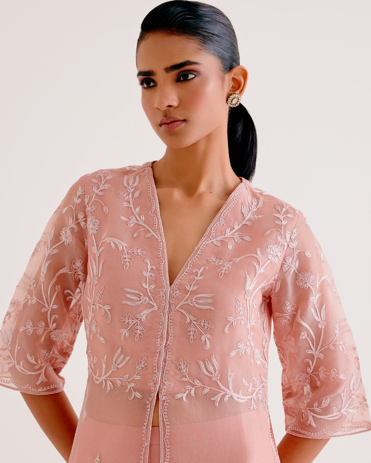 Blush Pink Silk Organza Embroidered Kurta Set