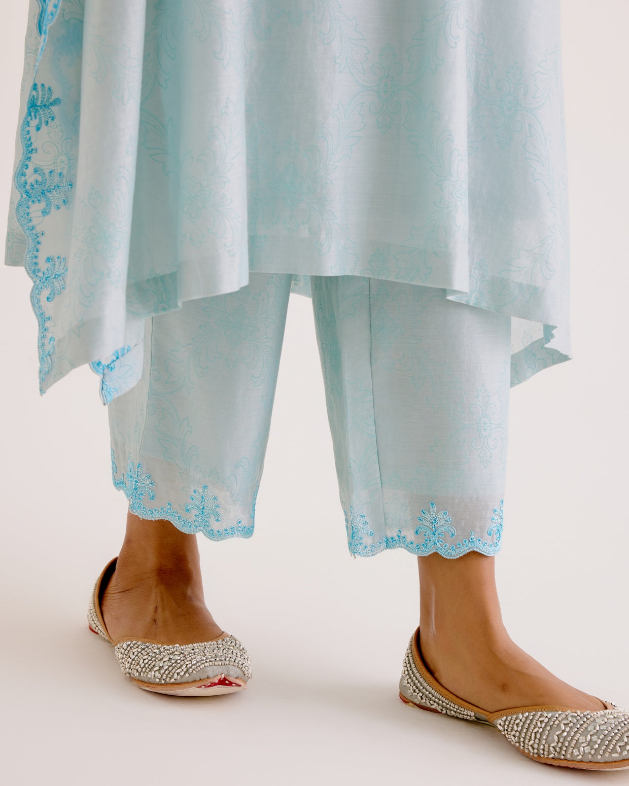 Sky Blue Silk Chanderi Dori Embroidered Kaftan Set