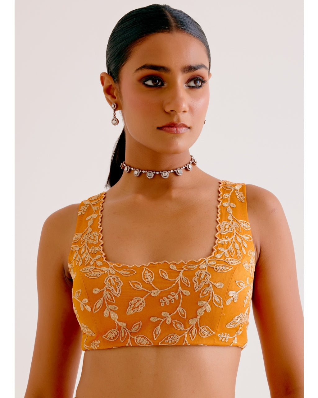 Orange Silk Chanderi Hand-Painted Lehenga Set