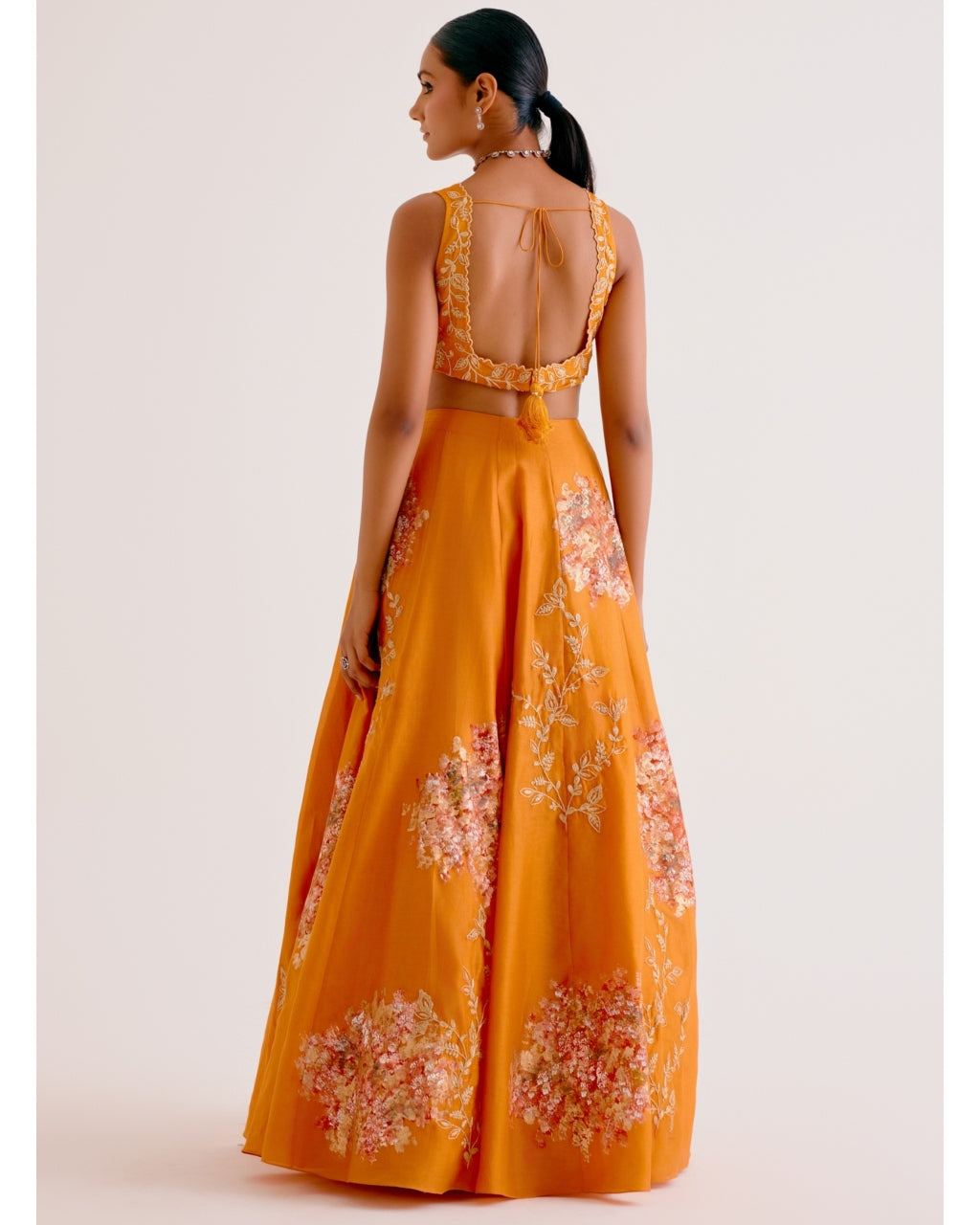 Orange Silk Chanderi Hand-Painted Lehenga Set