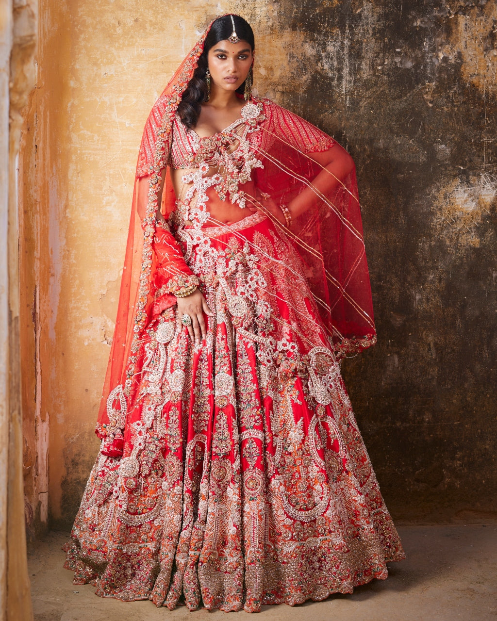 Persephone Red Raw Silk Bridal Lehenga