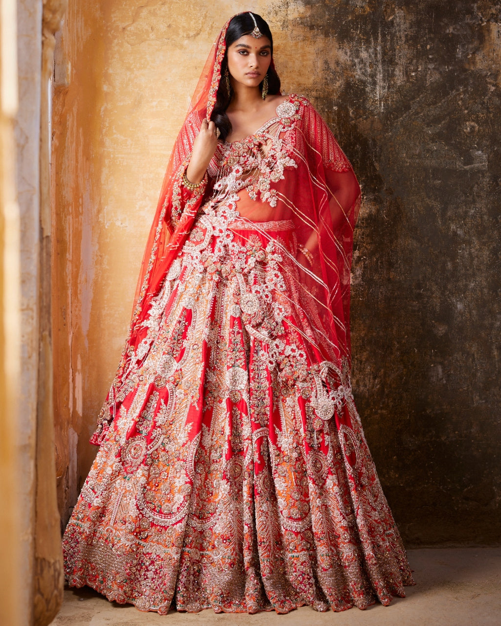 Persephone Red Raw Silk Bridal Lehenga