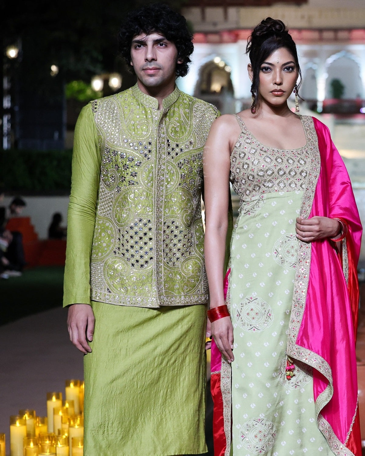 Printed Dry Heena Green Kurta And Bandi Set