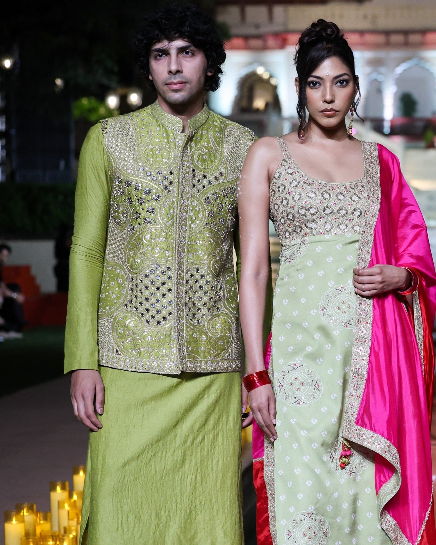Printed Dry Heena Green Kurta And Bandi Set