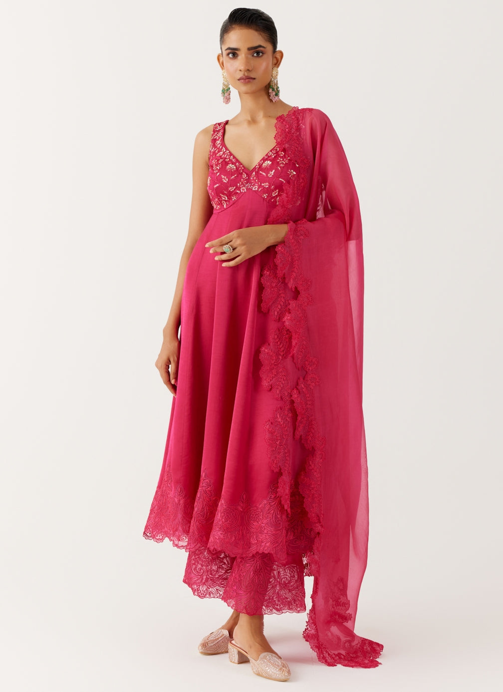 Fuchsia Pink Dori And Sequins Embroidered Anarkali Set