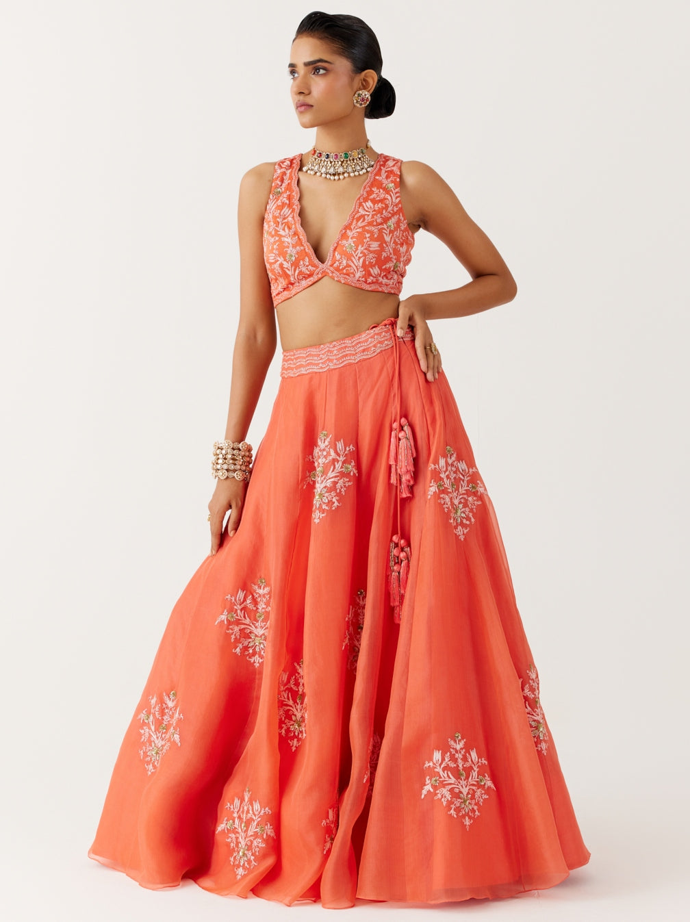 Orange Dori And Sequins Embroidered Lehenga Set