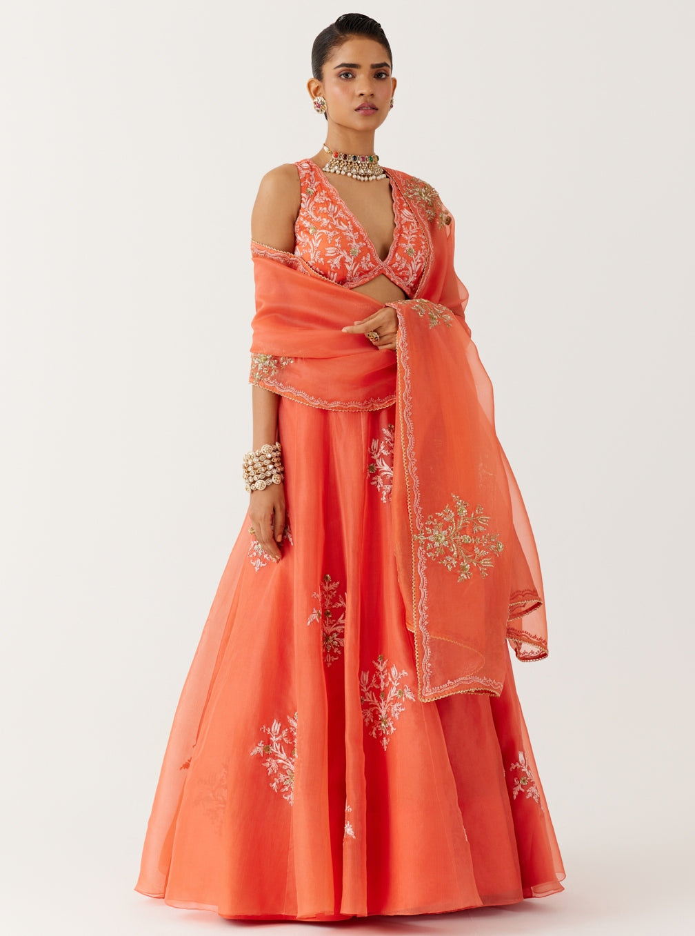 Orange Dori And Sequins Embroidered Lehenga Set