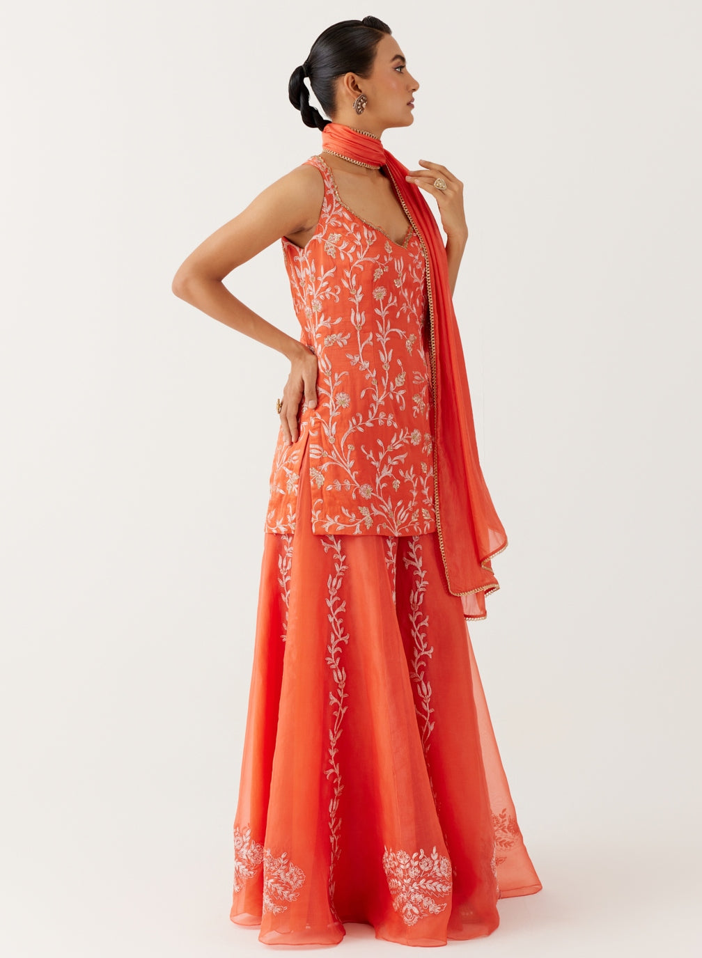 Orange Dori Embroidered Sharara Set