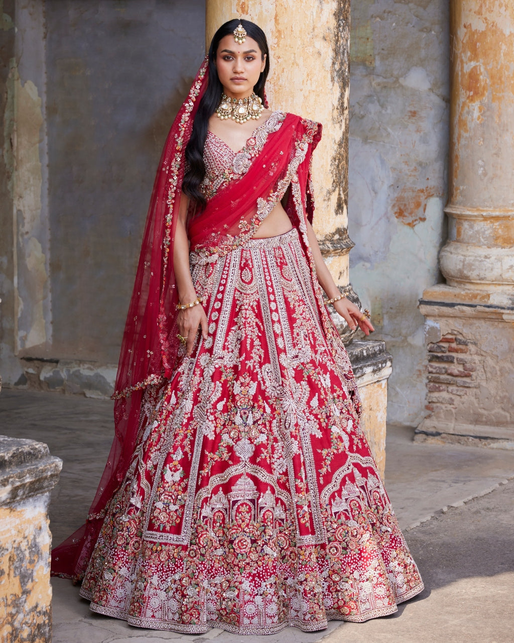 Eleni Maroon Raw Silk Bridal Lehenga