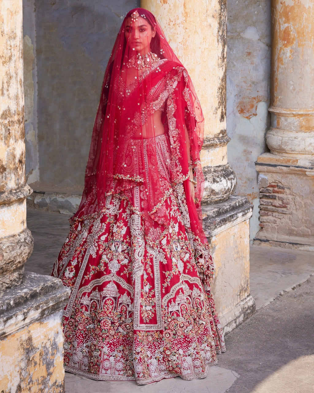 Eleni Maroon Raw Silk Bridal Lehenga