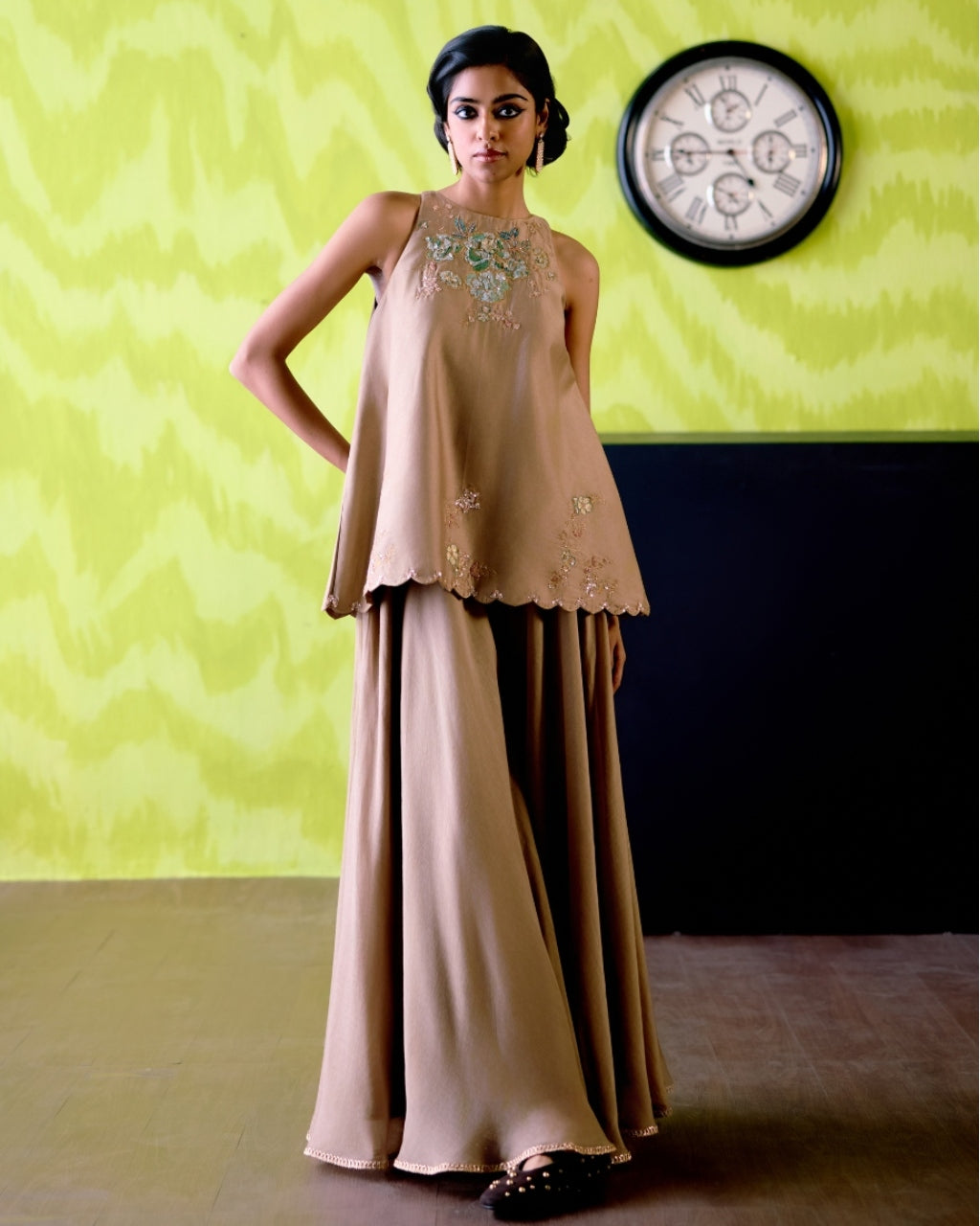 Mocha Crop Top With Sharara