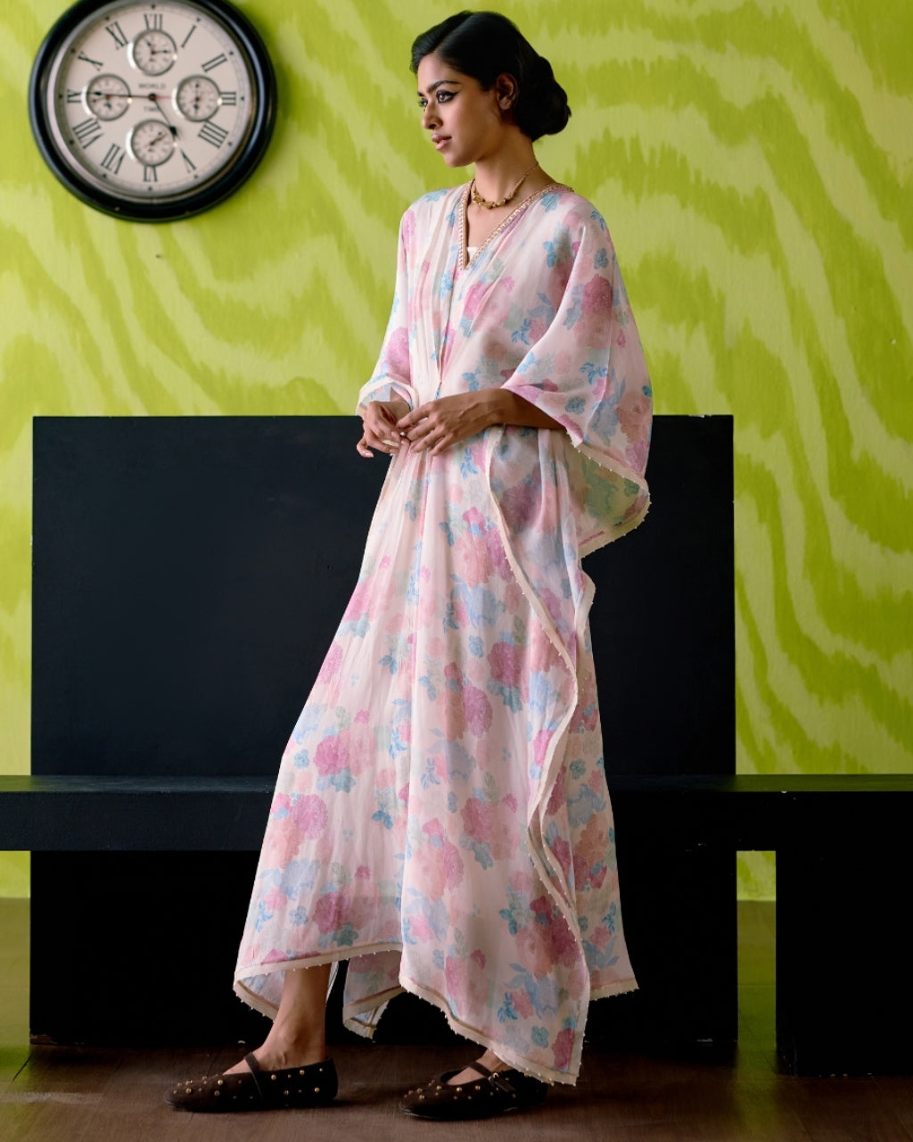 Ivory Floral Printed Kaftan