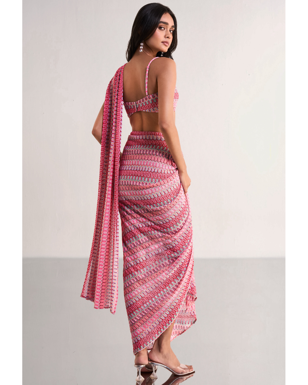 Crochet Knit Bandeau Bralette & Sari Drape Skirt