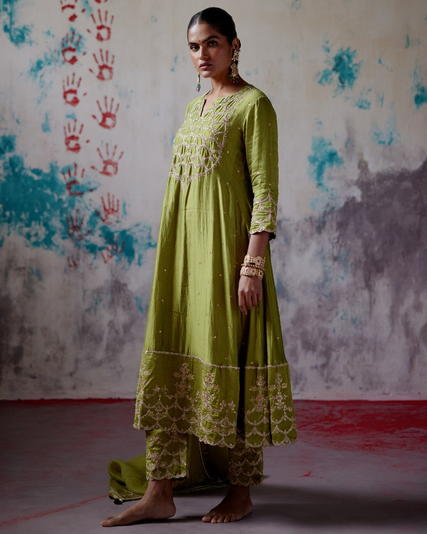 Olive A-Line Kurta Set