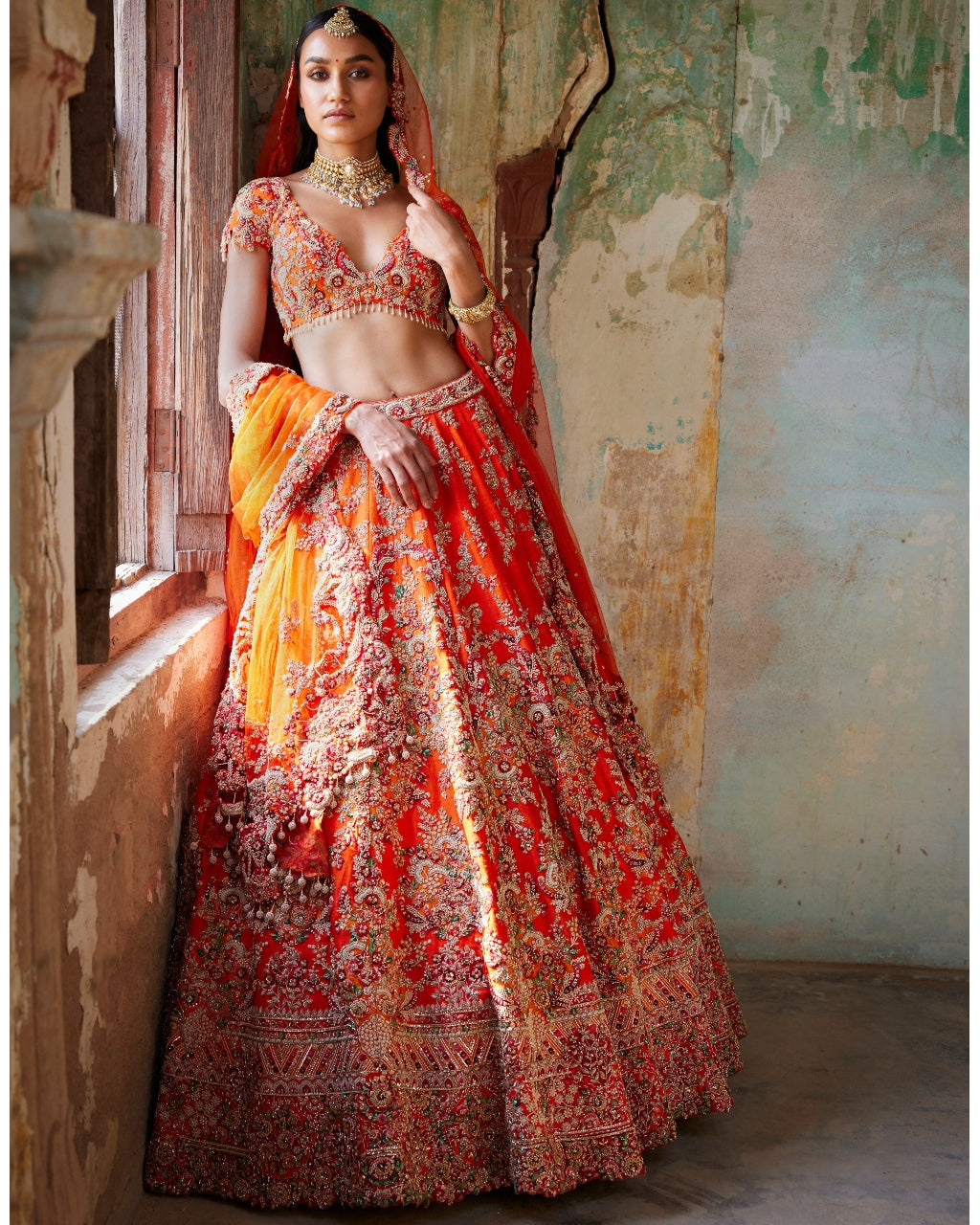 Juno Sunset Orange Raw Silk Bridal Lehenga Set