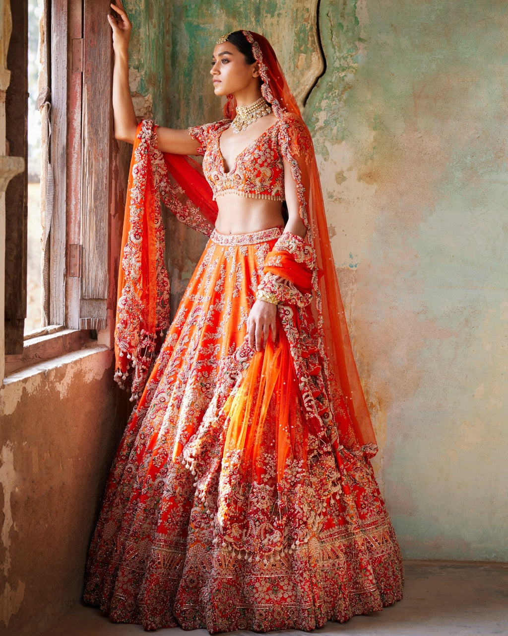 Juno Sunset Orange Raw Silk Bridal Lehenga Set