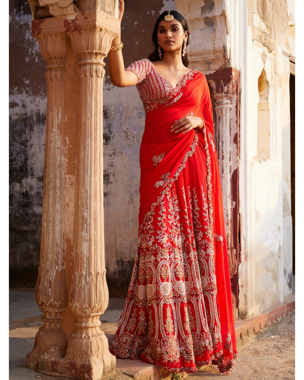 Ida Red Kalidar Bridal Sari