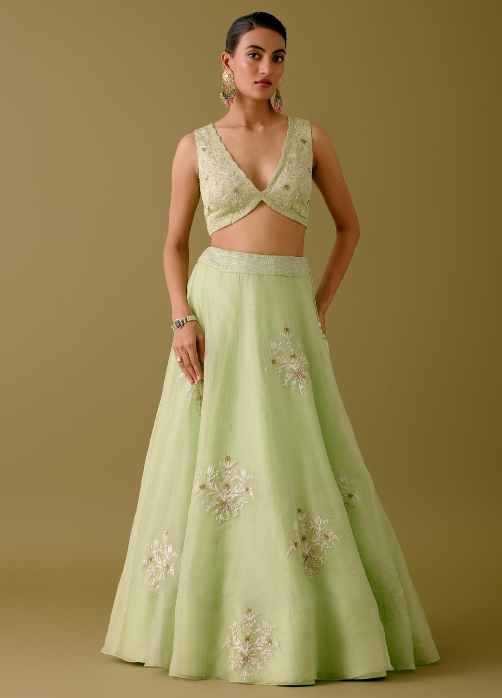 Pistachio Green Dori And Sequins Embroidered Lehenga Set