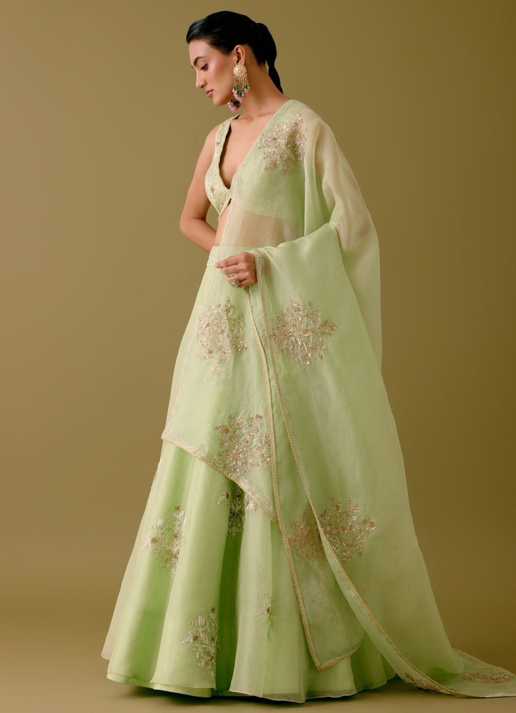 Pistachio Green Dori And Sequins Embroidered Lehenga Set