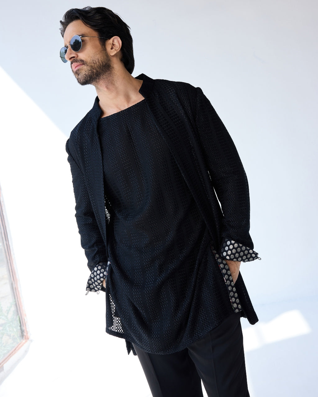 Black Chessboard Shrug Set