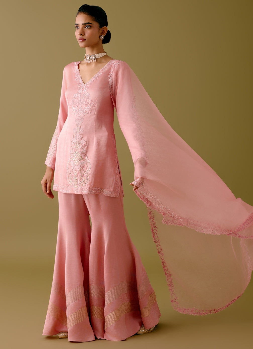 Blush Pink Dori Embroidered Gharara Set