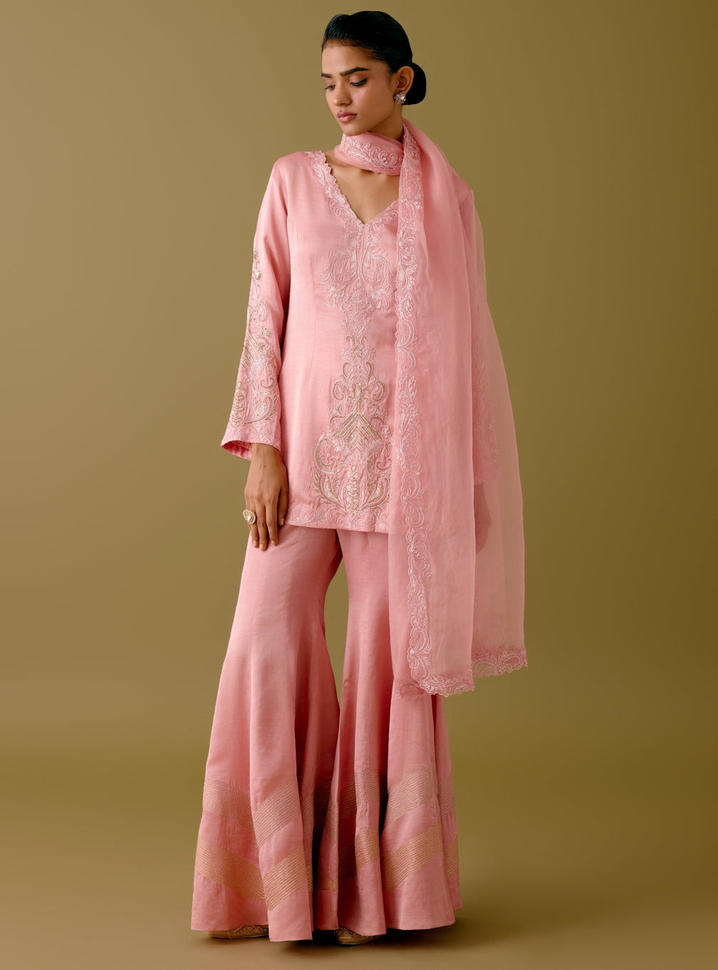 Blush Pink Dori Embroidered Gharara Set