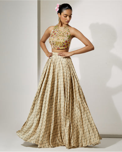 Ivory Bloom Halter Blouse & Skirt Set