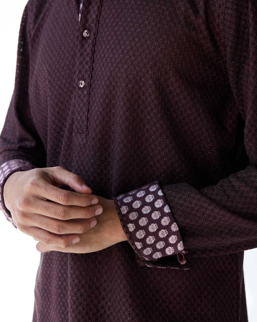 Plum Square Neck Henley Shirt Kurta Set