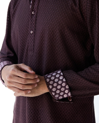 Plum Square Neck Henley Shirt Kurta Set