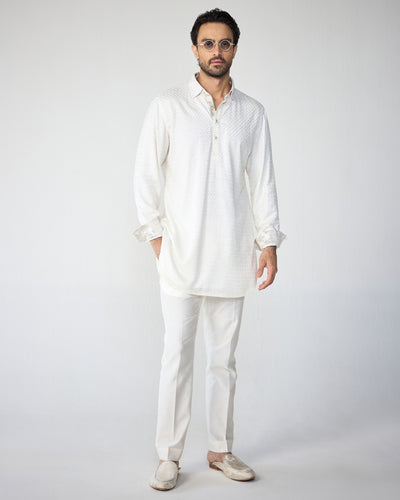 White Poppy Shirt Henley Kurta