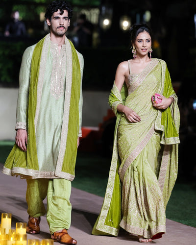 Printed Dry Heena Green Kurta And Dushala Set