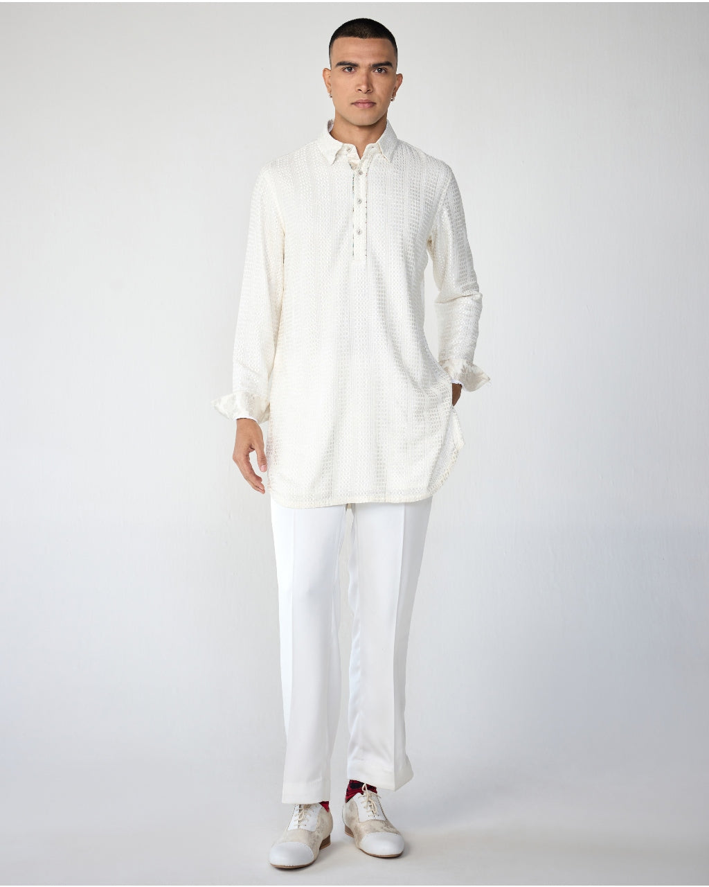 White Square Henley Shirt Kurta