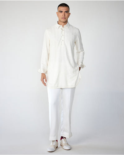 White Square Henley Shirt Kurta