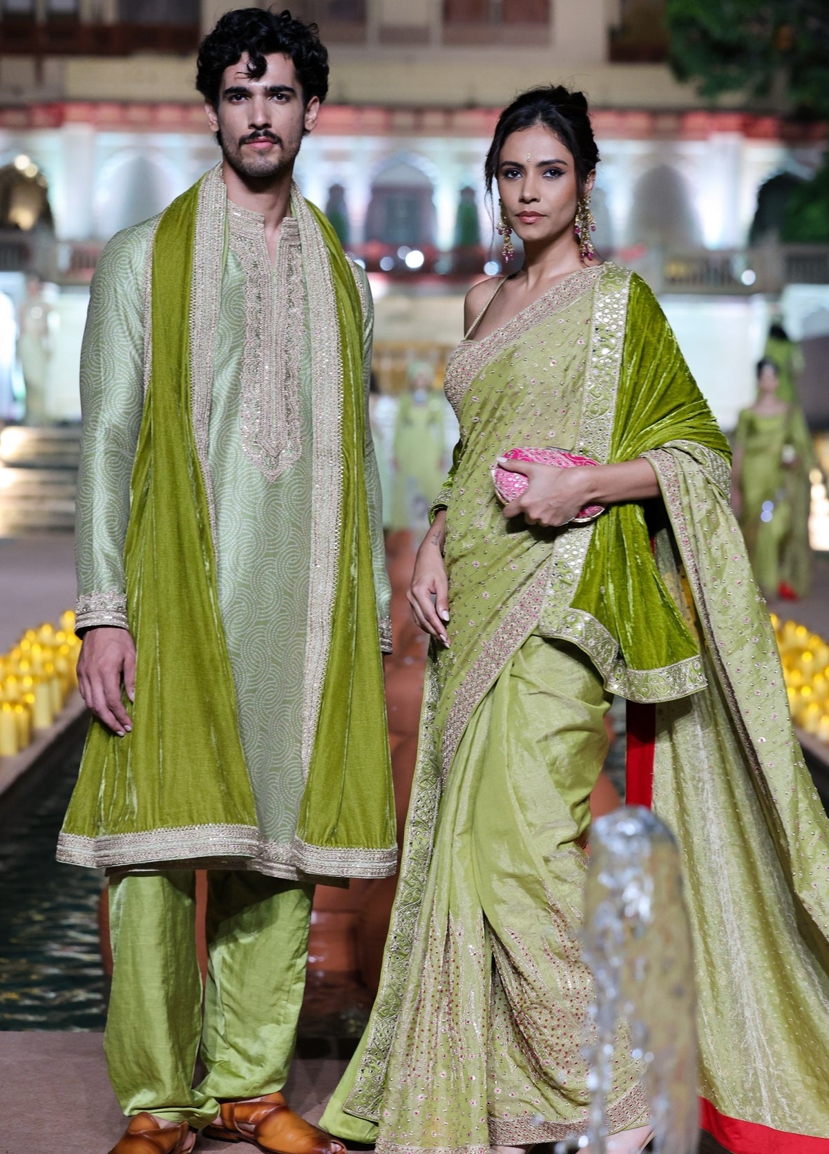 Printed Dry Heena Green Kurta And Dushala Set