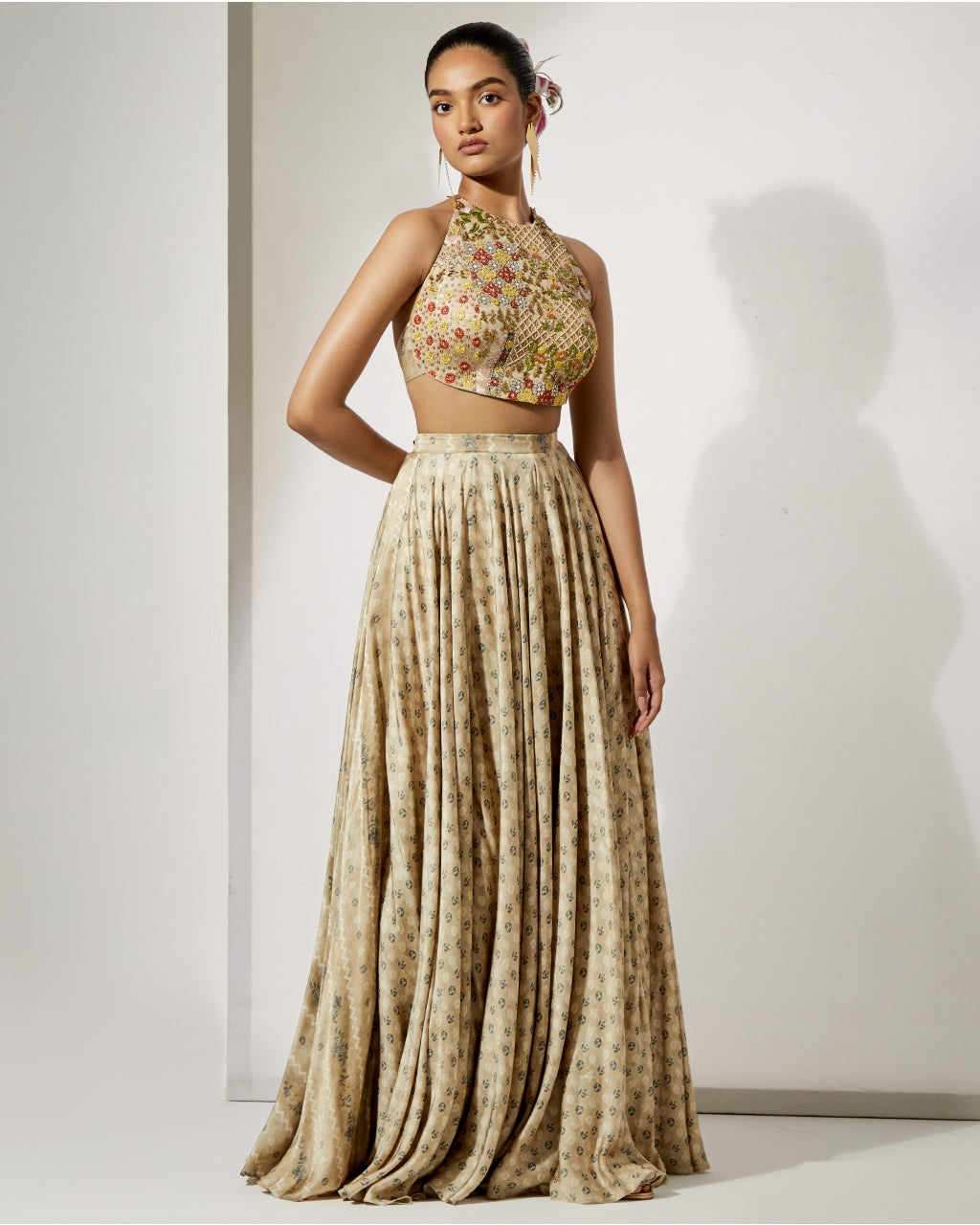 Ivory Bloom Halter Blouse & Skirt Set