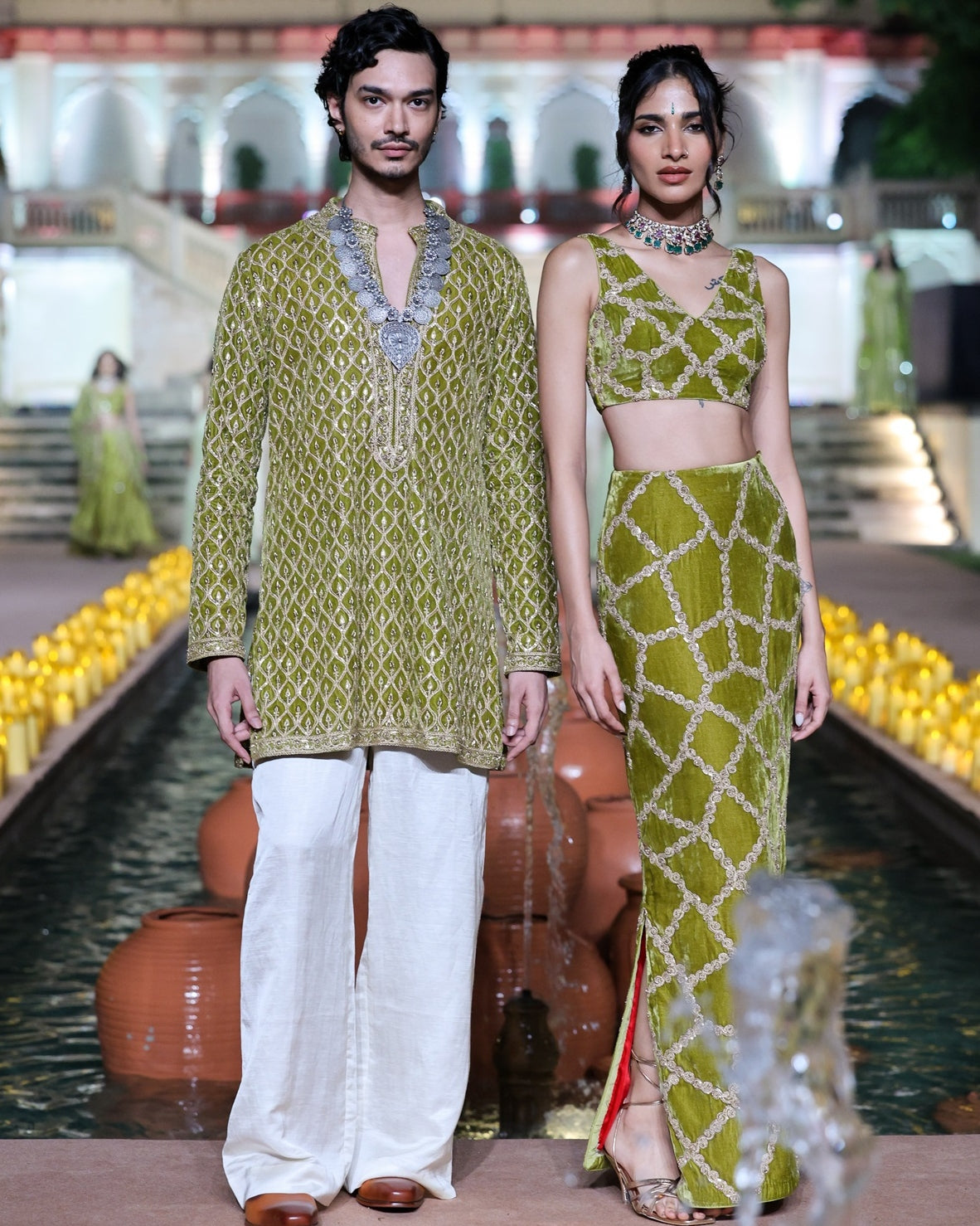 Dry Heena Green Velvet Classic Kurta Set