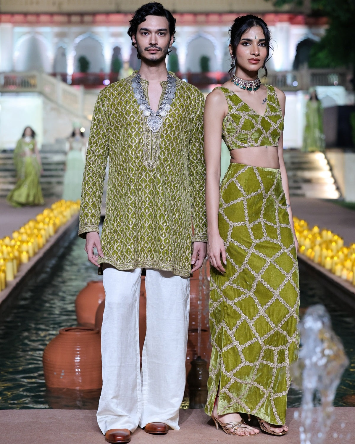 Dry Heena Green Velvet Classic Kurta Set