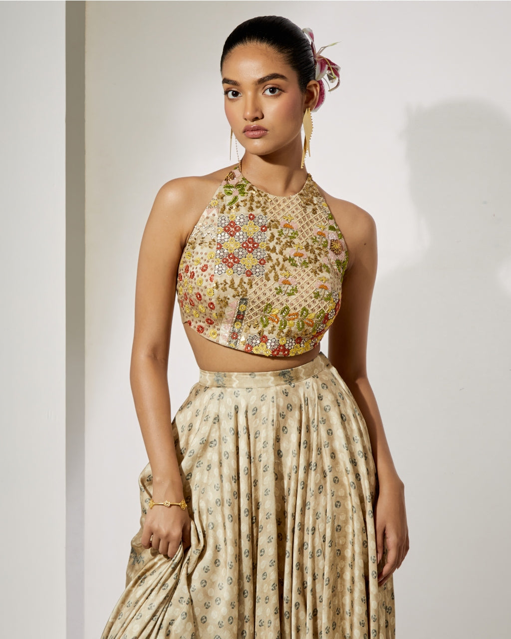 Ivory Bloom Halter Blouse & Skirt Set
