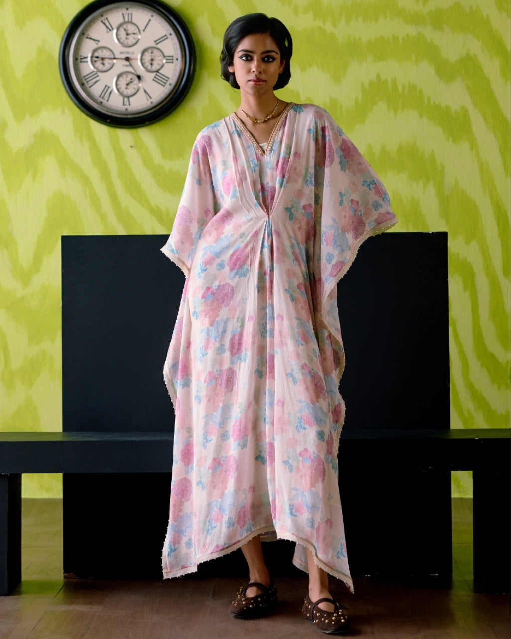 Ivory Floral Printed Kaftan