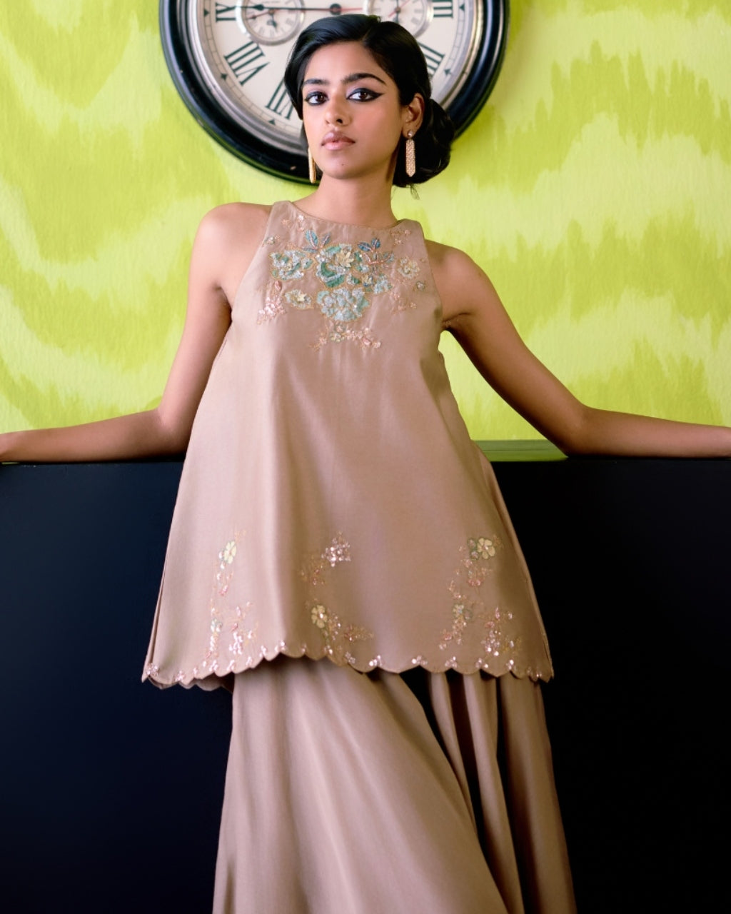 Mocha Crop Top With Sharara